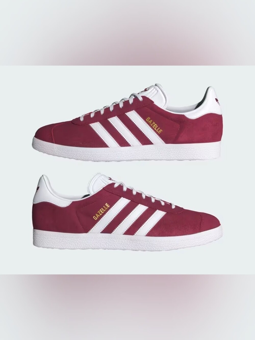 Adidas Gazelle Sneakers in Burgundy with White Stripes